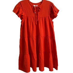 Band Of The Free Small Mini Dress Coral Orange Flutter Sleeve Tiered Boho NWT